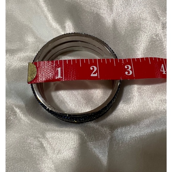 Set of 3 pave crystal stainless steel bangle cuff bracelets - Picture 12 of 13